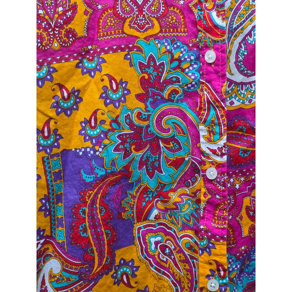 Lauren Ralph Lauren 100% Cotton Paisley Shirt L Bright Pink Orange Boho Coastal - Picture 4 of 9